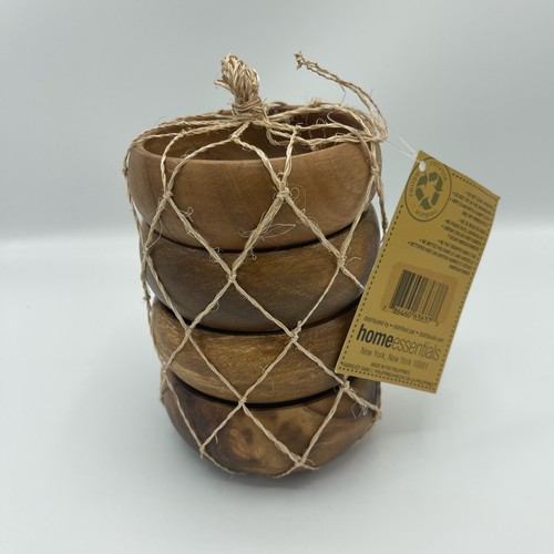 Home Essentials Acacia Collection Wooden 4" Calabash Dipping Bowls 4 Pc NWT - Picture 3 of 5