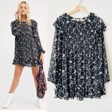 Free People SMALL These Dreams black floral sheer long sleeve tunic dress