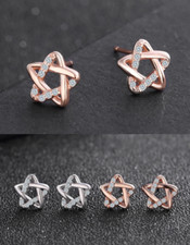925 STERLING SILVER Cubic Zirconia Star Stud Post Earrings Hypoallergenic PE25