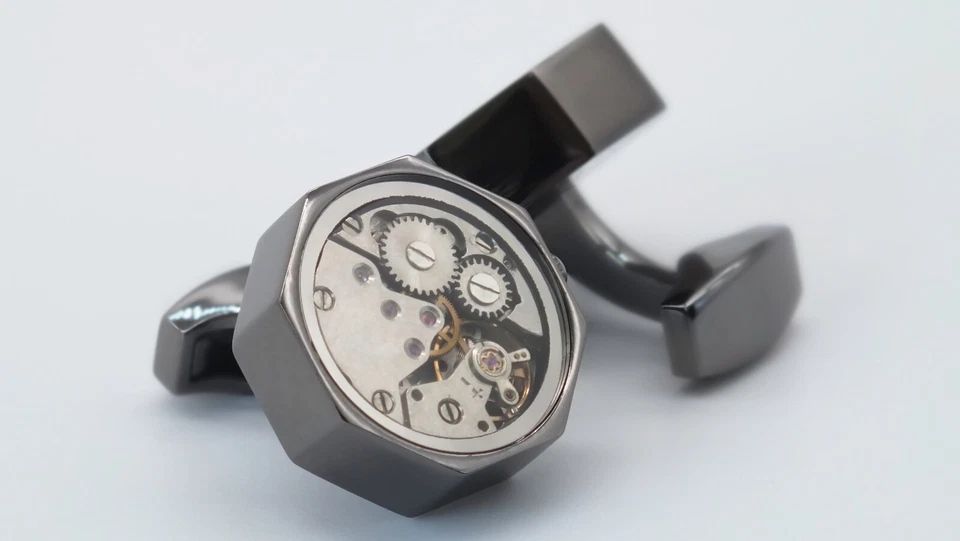 Steampunk Cufflinks | Wind Up Moving Mechanical Watch Parts Cogs | Gift in Box - Image 4 of 4