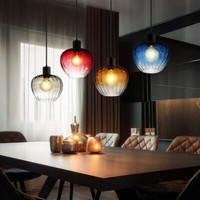 HäNgelampe Pendelleuchte Esszimmerlampe Retro Glas Bunt Metall Schwarz 4X E27