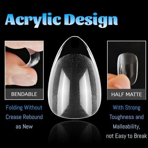 240pc Almond Gel x Nail Tips Short Fake Nails Clear Press on Nails XS Almond - Picture 3 of 6