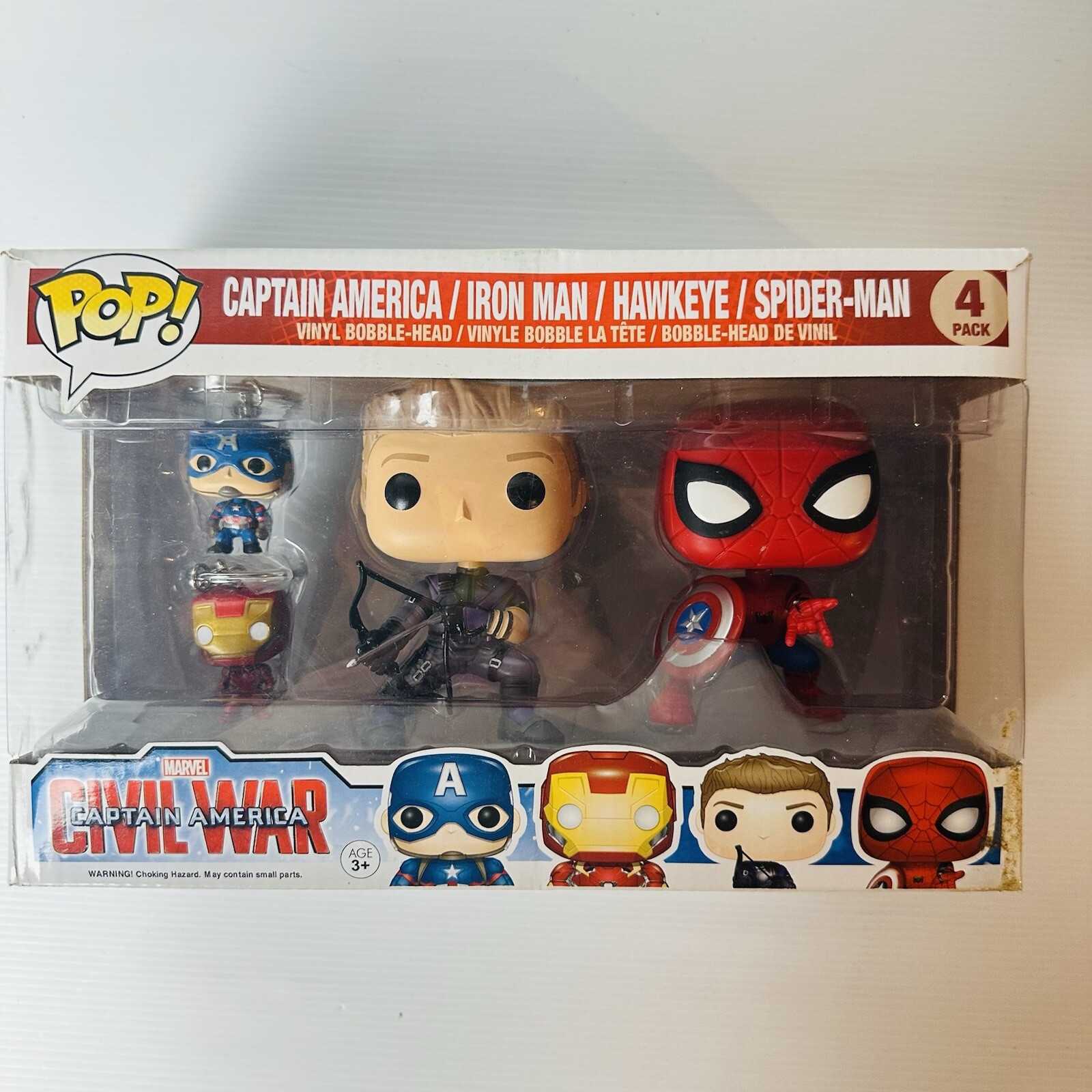 Marvel Civil War Pop Heroes 4-Pack Captain America Iron Man Hawkeye Spider-Man Bobblehead