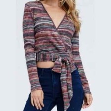 NWT Free People Movement Ribbed Striped Wrap Top Crop Top Size Small