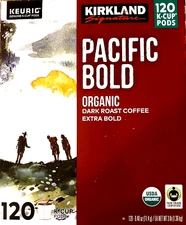 Kirkland Signature Pacific Bold Organic Dark Roast Coffee 120K-Cup Pods EXP04/26