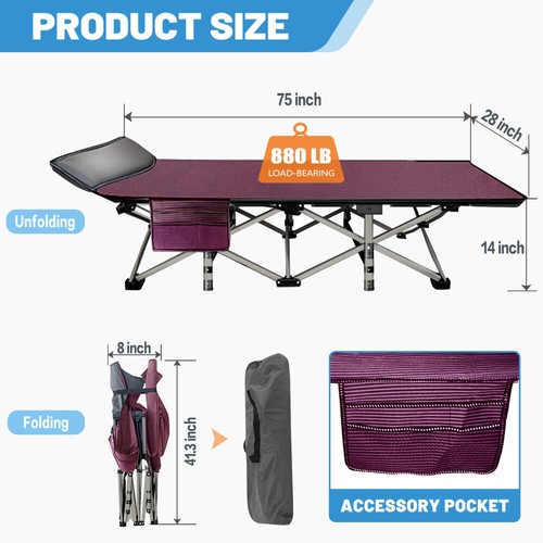 NAIZEA Folding Camping Cot Military Cots Sleeping Bed With Mattress & Carry Bag - Picture 2 of 13