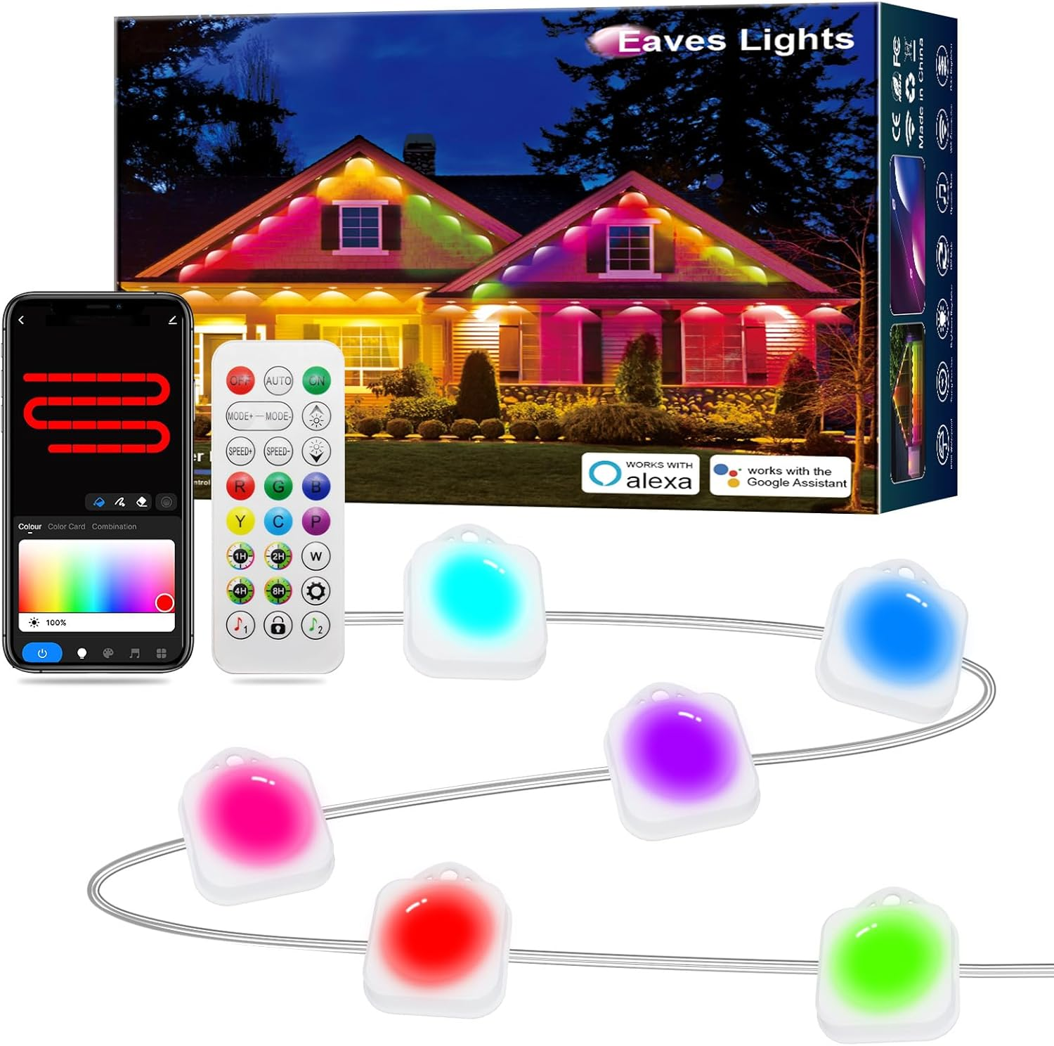 Permanent Christmas Lights Outdoor, 25Ft with 18 LED Christmas Lights Smart Perm