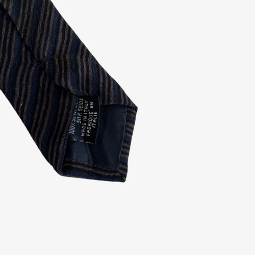 Vintage 90s Giorgio Armani Cravatte Navy And Black Striped Silk Tie, Retro 80s - Picture 4 of 4