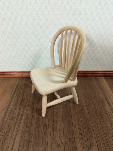 Dollhouse Windsor Spindle Back Kitchen Chair Unpainted Wood 1:12 Scale - Picture 3 of 4