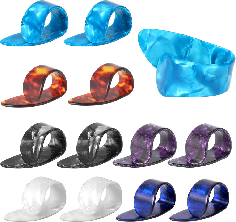 12Pcs Medium Light Guitar Thumb & Finger Picks Celluloid Flat Thumbpicks