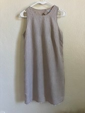 Tommy Bahama 100% Linen Shift Dress Small Natural Beige Raw Hem