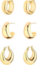 Gold Chunky Hoop Earrings Set for Women, 14K Gold Plated Twisted Huggie Hoop Ear