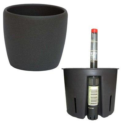 Set3 Keramik Hydro Blumentopf Venus grau struktur + Kulturtopf + Wasserstandsanz