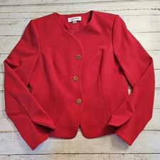 Calvin Klein Red Collarless Curved Lapel Blazer With Gold Tone Buttons Size 10