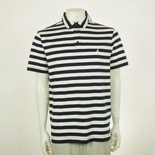 New Nautica Polo Shirt Mens Large Navy Blue White Striped Boat Logo Soft Cotton
