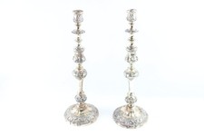 Antique Silver Plate Candlestick Pair w/ Heavy Ornate Detail H43cm 3770g