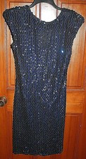 Stunning Vintage Blue Sequin Evening Cocktail Wedding Dress (M)