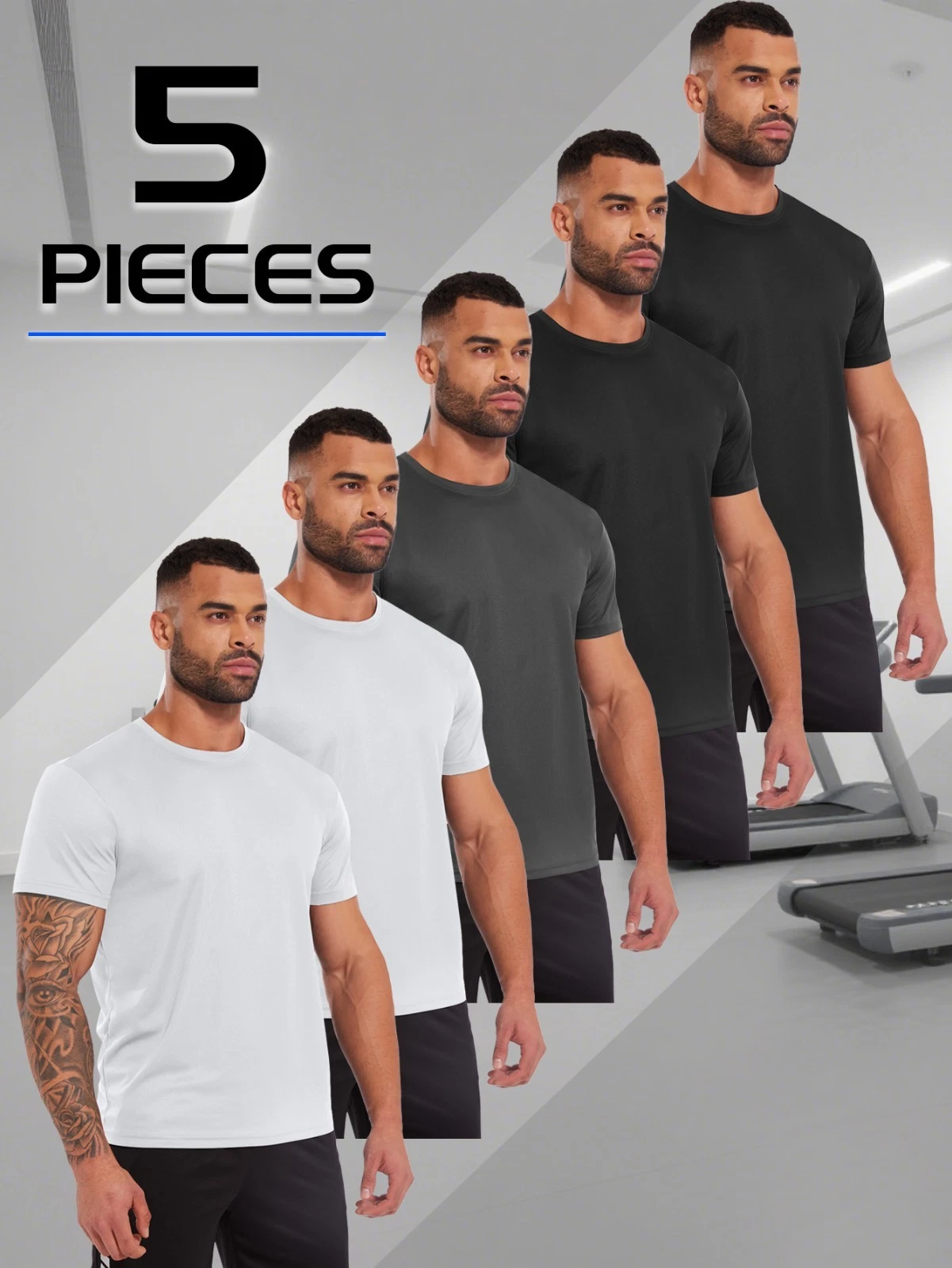 5Pack Men Active Athletic T-Shirts Running Workout Hiking Swim Gym Outdoor Sport