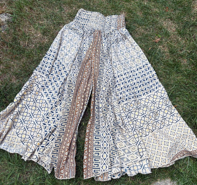 Boho Seiden-Pantalon-Rock / Palazzo Hose mit Orient-Muster (Gr. One Size)