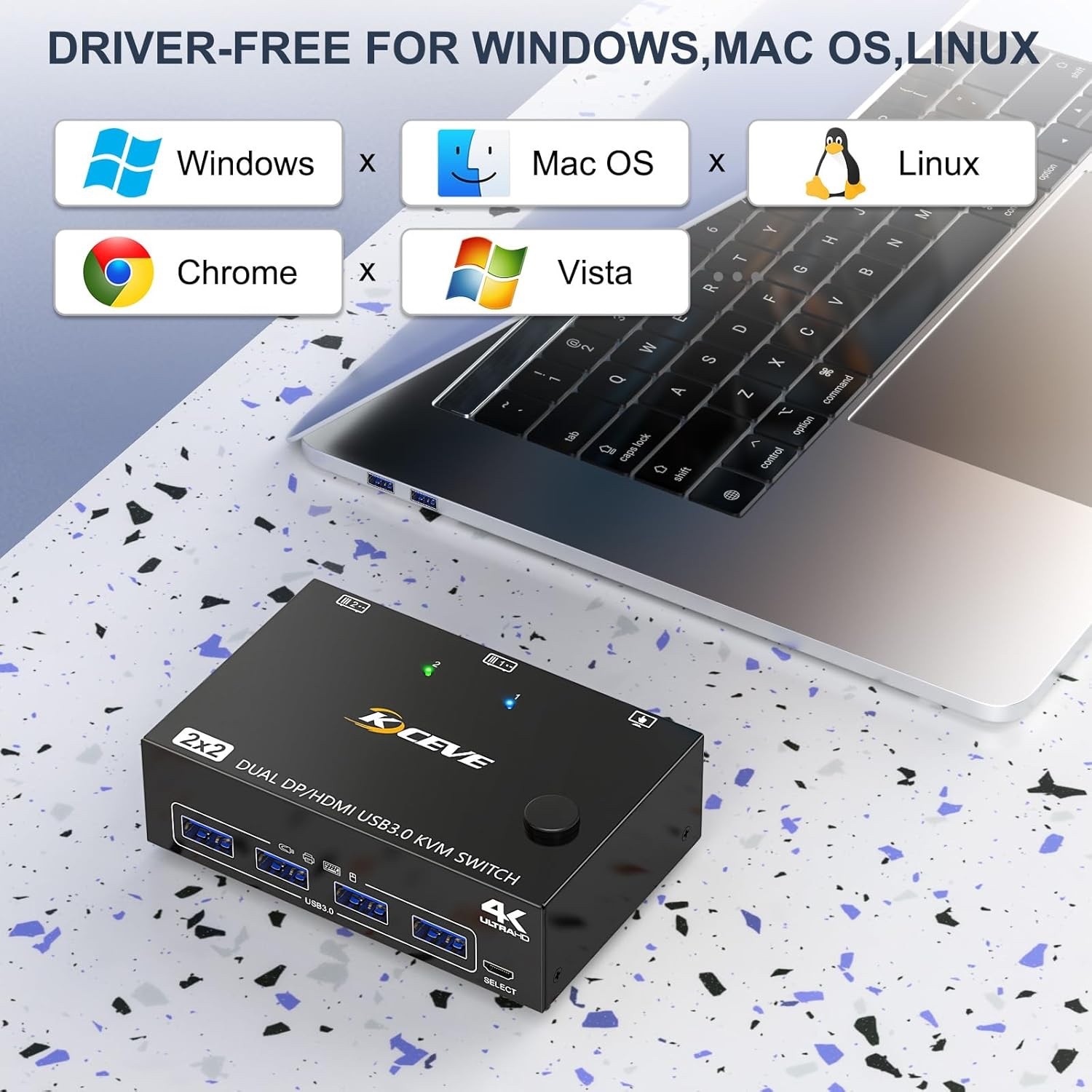 USB 3.0 HDMI + DisplayPort Switch KVM 2 PC 2 Monitor 4K@60Hz 2K@120Hz, HC109 foto 3