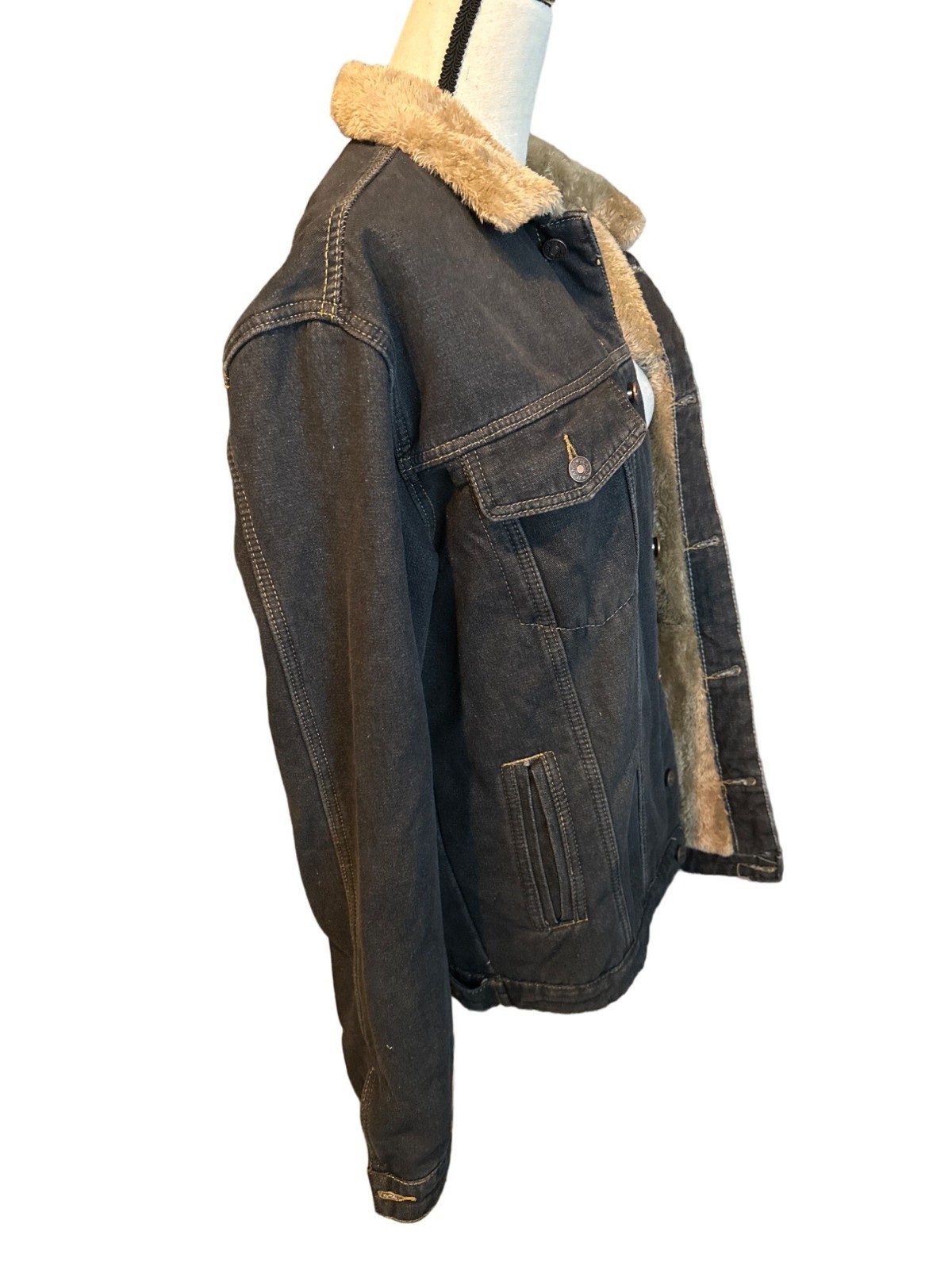 Winter Fully Lined Jean Jacket Mid Length Faux Fu… - image 3