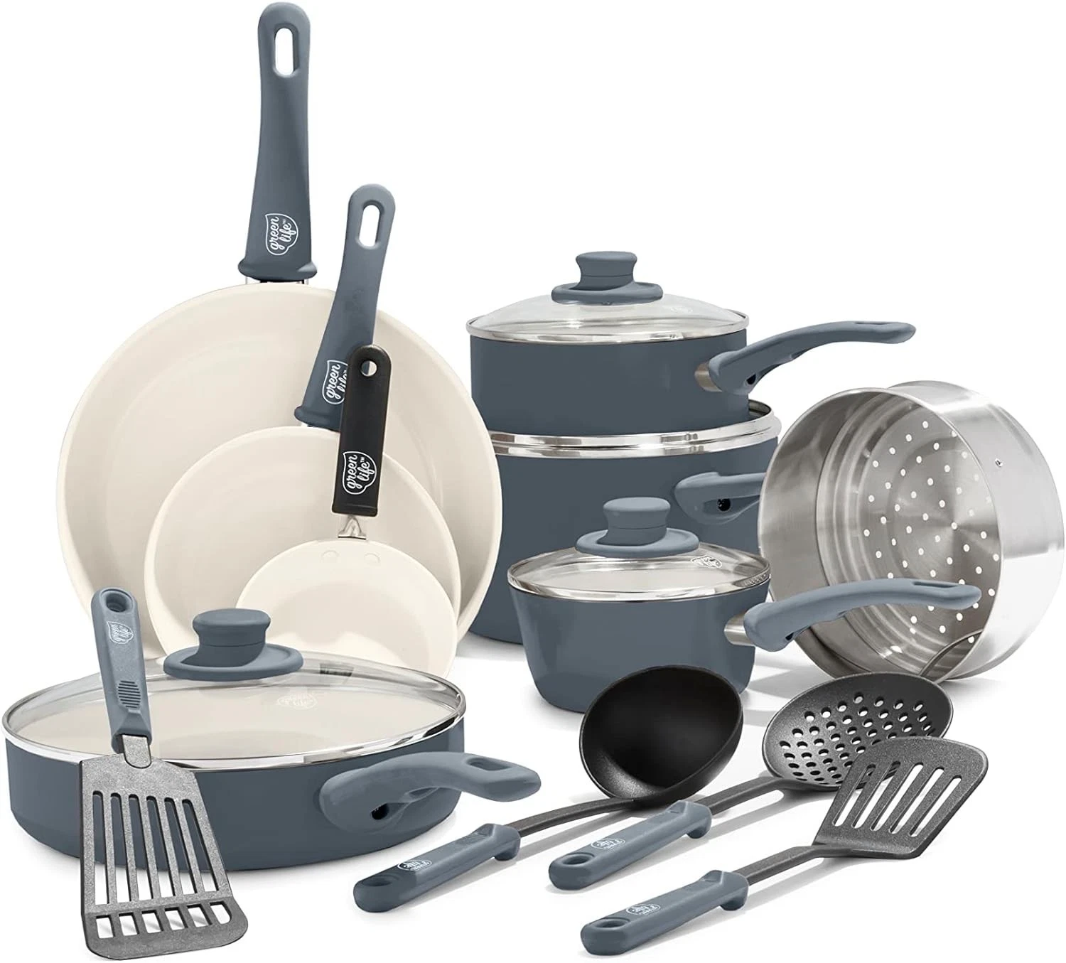 Juego de Ollas y Sartenes de Ceramica Cocina Antiadherente Utensilios 16 Piezas