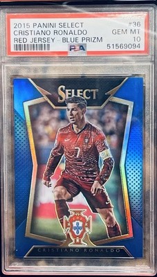 2015 Panini Select Cristiano Ronaldo Red Jersey Blue Prizm /299 PSA 10