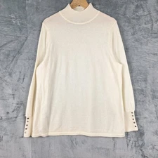 Vintage Precious Fibers Sweater 1X Cream Cashmere Quiet Luxury Mock Neck Preppy