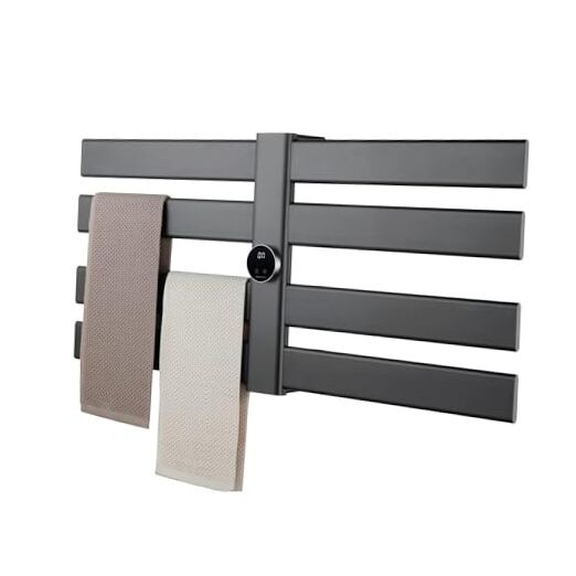 Wall-Mounted 8-Bar Matte Black Electric Towel Warmer 34.6x16.5 Inches