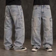 28x28 Blue Baggy Wide Leg Skater Cargo Jeans Y2K Grunge 2000s Vintage