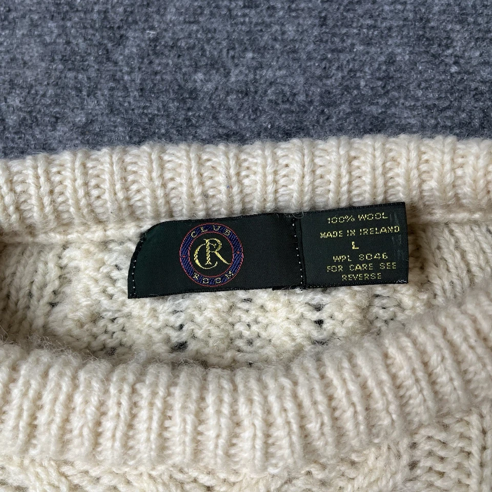 Vtg Club Room Irish Wool Cable Knit Fishermans Sweater Chunky Mens L - Image 3 of 4