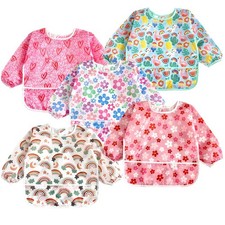 5 Pack Baby Long Sleeve Bibs Waterproof Full Sleeve Bib for Baby Infant Todd...