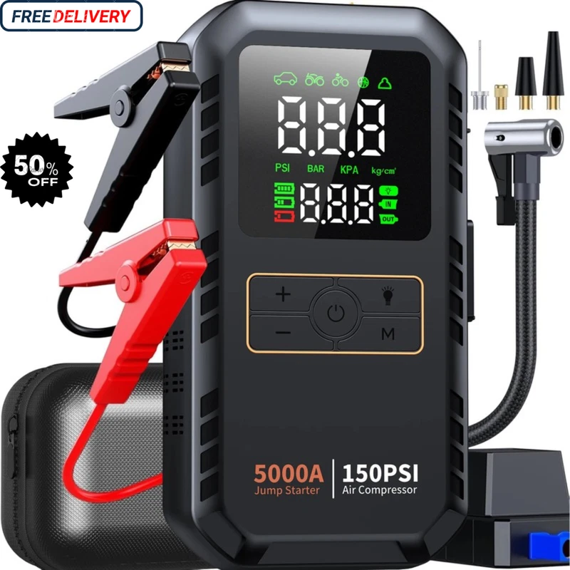 5000A Car Jump Starter with Air compressor Booster Jumper Power Bank Car Battery