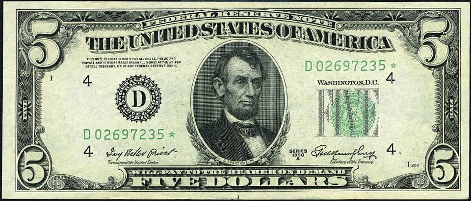 FR. 1962 D* $5 1950-A Federal Reserve Note Cleveland D-* Block AU+ Star - Image 2 of 3