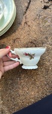 Vintage Moss Rose Floral Teacups and Creamer Set of 3