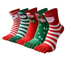 5 Pairs Adult Kids Christmas Socks Funny Cartoon Cotton Toe Sock Cute Fashion Pa