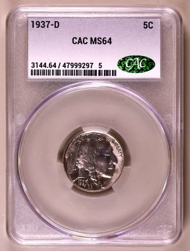 1937-D Buffalo Nickel CACG MS64 CAC ***RARE ORIGINAL COIN***