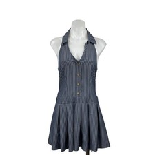 City Studio Collared Pleated Button Mini Halter Tank Flare A-Line Shirt Dress S