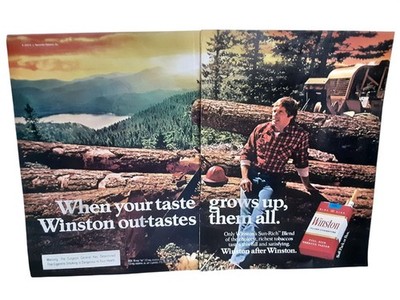 1980 Winston Cigarette Ad Logging Lumberjack Woods Tobacco Print Logger 16x11