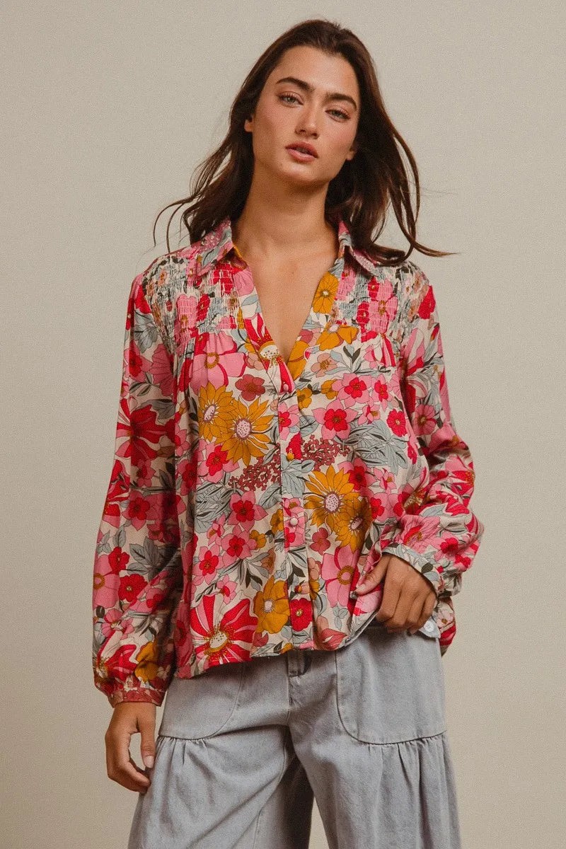 BiBi Floral Print Woven Shirt Top