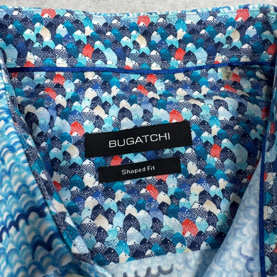 Bugatchi Shirt Mens Medium Blue Abstract Short Sleeve Button Up - Image 3 of 4