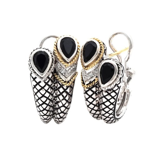 Les Poulettes Bijoux Orecchini Creola In Argento 925 Con Onice Nero Sfaccettata | Gioiello Artigianale In Cofanetto Regalo