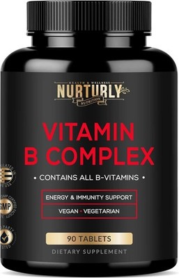 NURTURLY Vitamin B Complex - Energy, Immunity & Mood Support, 90 Tablets