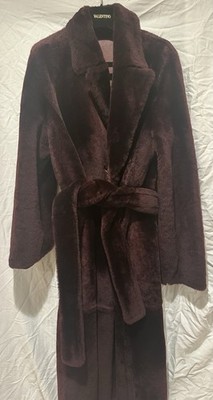 Yves Salomon Reversible Belted Burgundy Long Overcoat Coat Women's Size 40