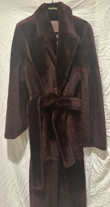 Yves Salomon Reversible Belted Burgundy Long Overcoat Coat Women's Size 40