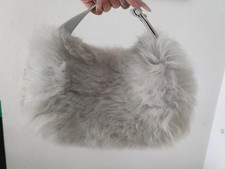 Borsa Anita Bilardi Ecopelliccia Grigia Mini Hobo Baguette Pelliccia Sintetica