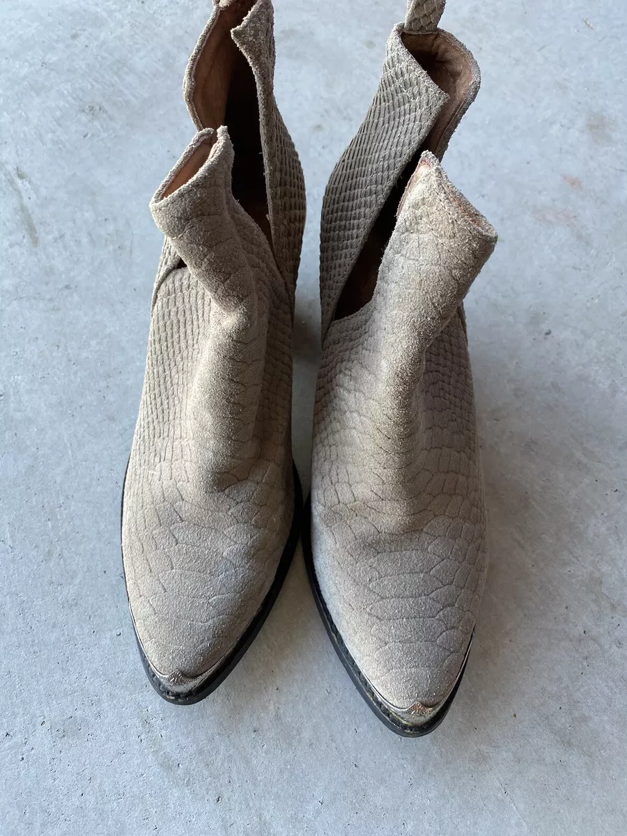 Jeffrey Campbell Cromwell Taupe Suede Leather Snake Embossed Ankle