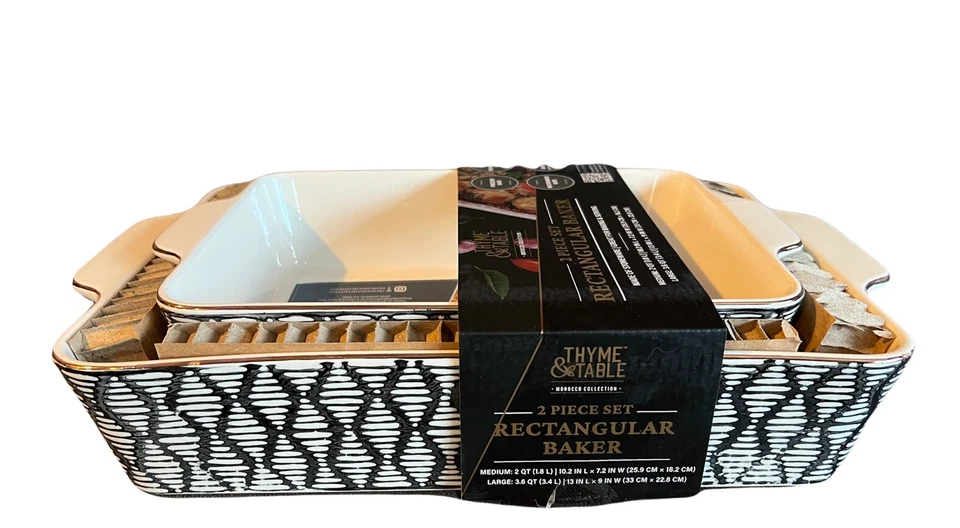 Nuevo Patrón Tomillo y Juego de Mesa 2 Rectangulares Panadero Abstracto Negro Blanco Difícil de Encontrar Foto 4 de 4