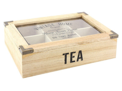 Boîte à Thé En Bois Vintage Avec 6 Compartiments - Style Shabby Chic, Couvercle Transparent