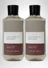 Bath & Body Works Leather & Brandy Shower Gel Full Size 10 Fl Oz S/2 #7006